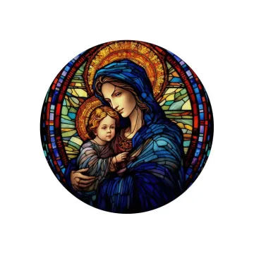 Photo sur cadre cercle Vierge Marie tenant l'Enfant Jésus