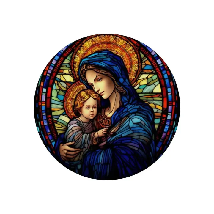 Photo sur cadre cercle Vierge Marie tenant l'Enfant Jésus